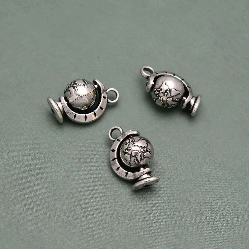 Antique Silver Plated Globe World Map Charms Africa Brazil California Pendants For Diy Jewelry Making Findings Craft Wholesale