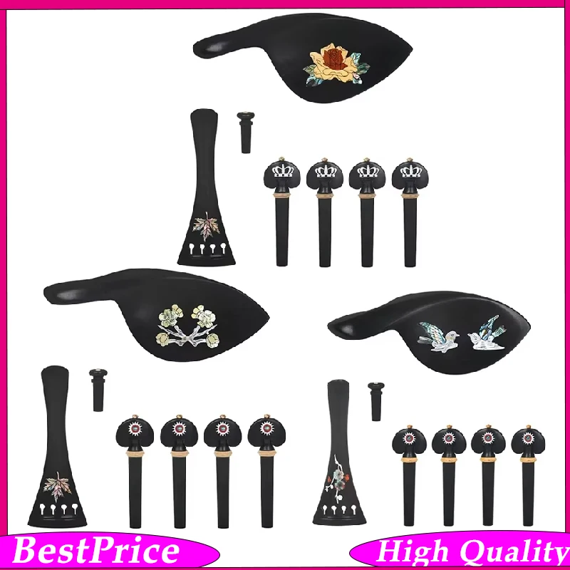 4Pcs 4/4-3/4 Violin String Instrument Violin Part Pull Chord Plate+Chord Shaft+Tail Nail+Cheek Rest Accessories Parts