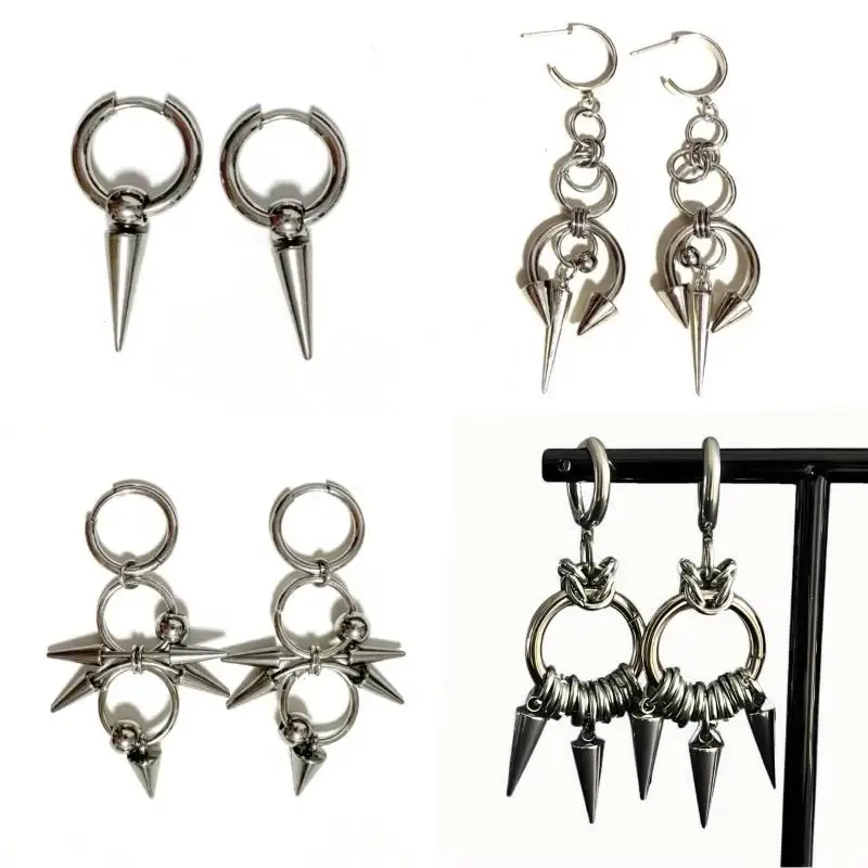 Brincos cravejados estilo punk para mulheres e homens, brincos com pingente de cone gótico y2k grunge, joias penduradas, presente