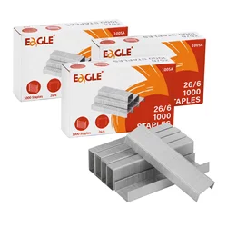 Eagle No.24/6 Staples,1/4” leg，3-Box Bulk Pack，3000 Pieces Total, 1000 Pcs per Box, Office and School Binding Accessories