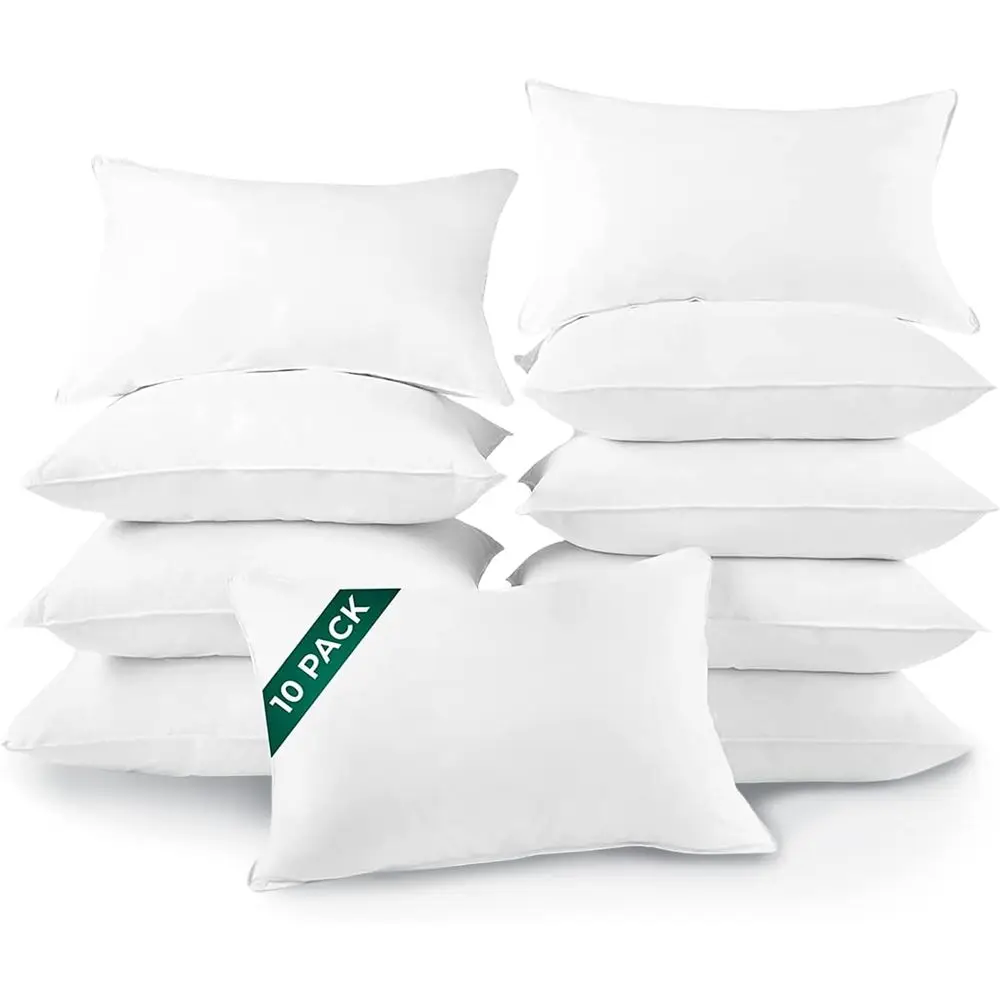 10-Pack Set o Hotel Style Hypoallergenic Down Alternative Bed Pillows – Stand/Queen Jumbo Size, 20” x 28” – Sot/Medium Density,