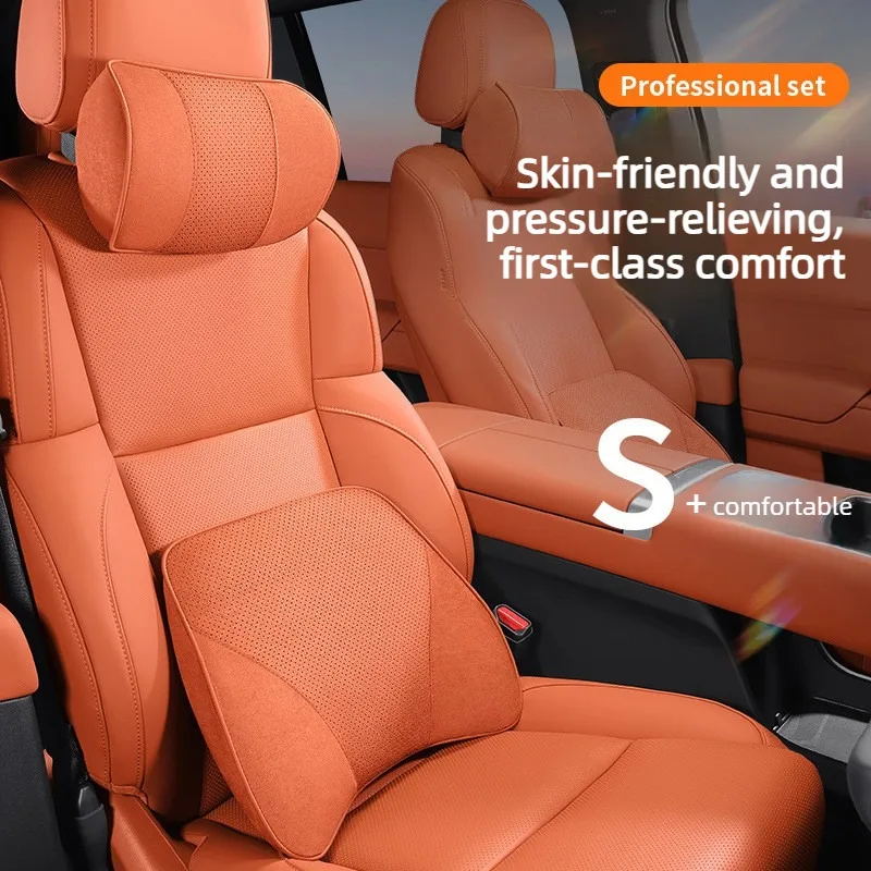 

Suede Car Neck Cushion Waist Cushion Memory Foam Car Headrest and Lumbar Support Seat Accessories Car Neck Pillow Waist Pillows