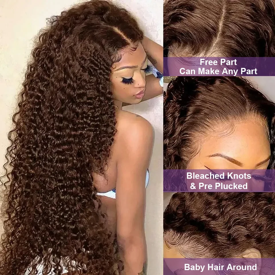 200% Density Dark Brown Lace Frontal Wigs Deep Curly 13x4 Lace Front Wig With Full Lace 100% Remy Hair Wigs Chocolate Brown Hair