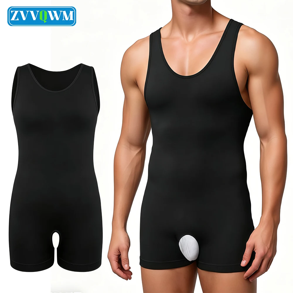 Shapewear Bodysuit Firm - ชุดบอดี้สูทกระชับสัดส่วนไร้รอยต่อสำหรับผู้ชาย 1 ชิ้น, ชุดกระชับสัดส่วนแบบเต็มตัวไม่มีแขน, ชุดกระชับหน้าท้องสำหรับออกกำลังกาย