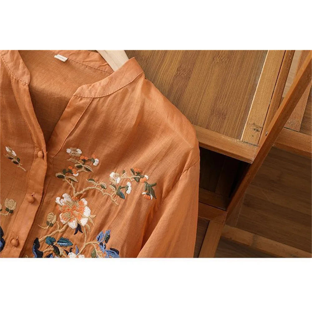 High-grade Cotton and Linen Jacket Women\'s Summer Embroidered Cardigan Shirt new Chinese National Style Stitching Button Shirt