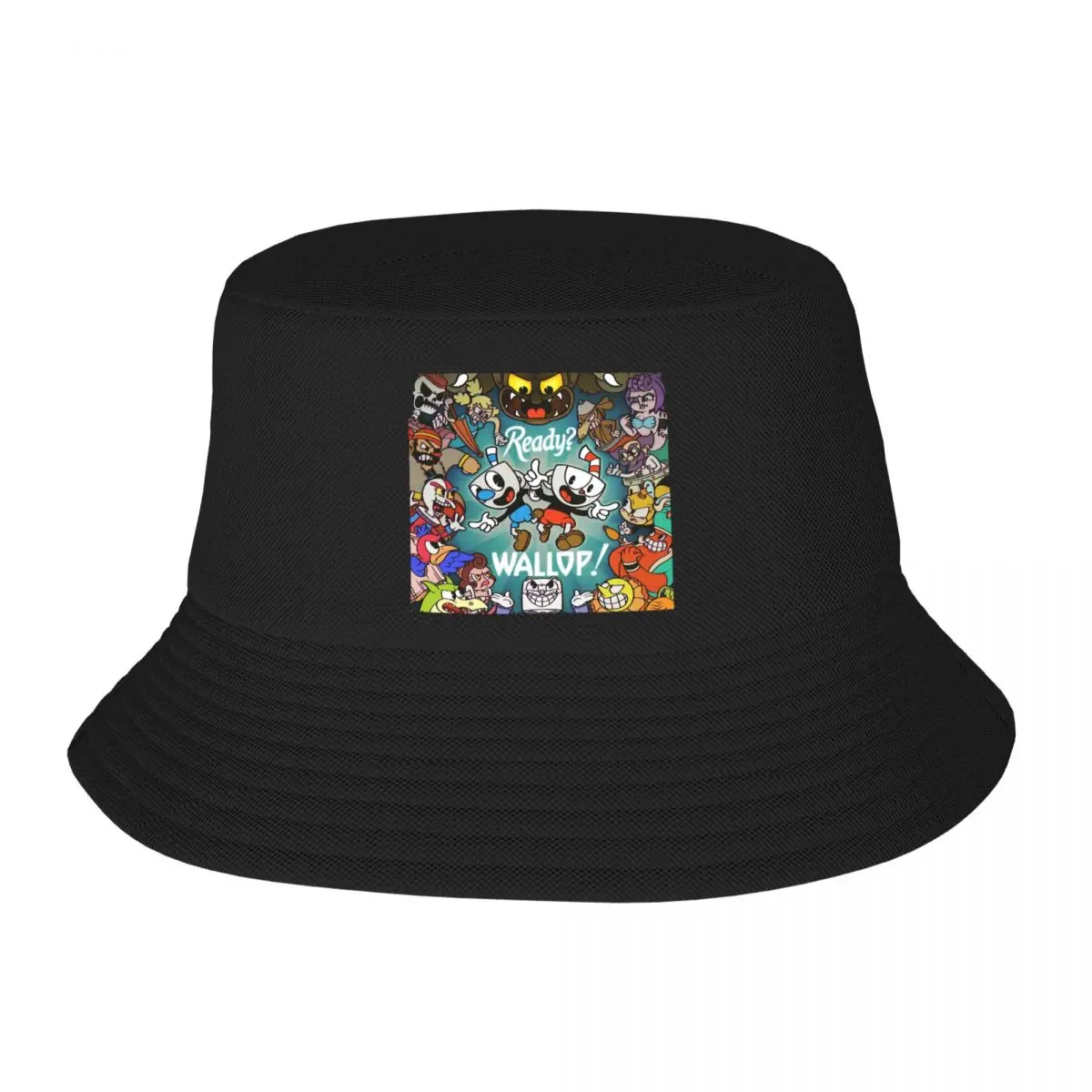 Custom Unisex Hot Game Cartoon Cuphead Mugman Bucket Hat Beach Sun Summer Camping Hats