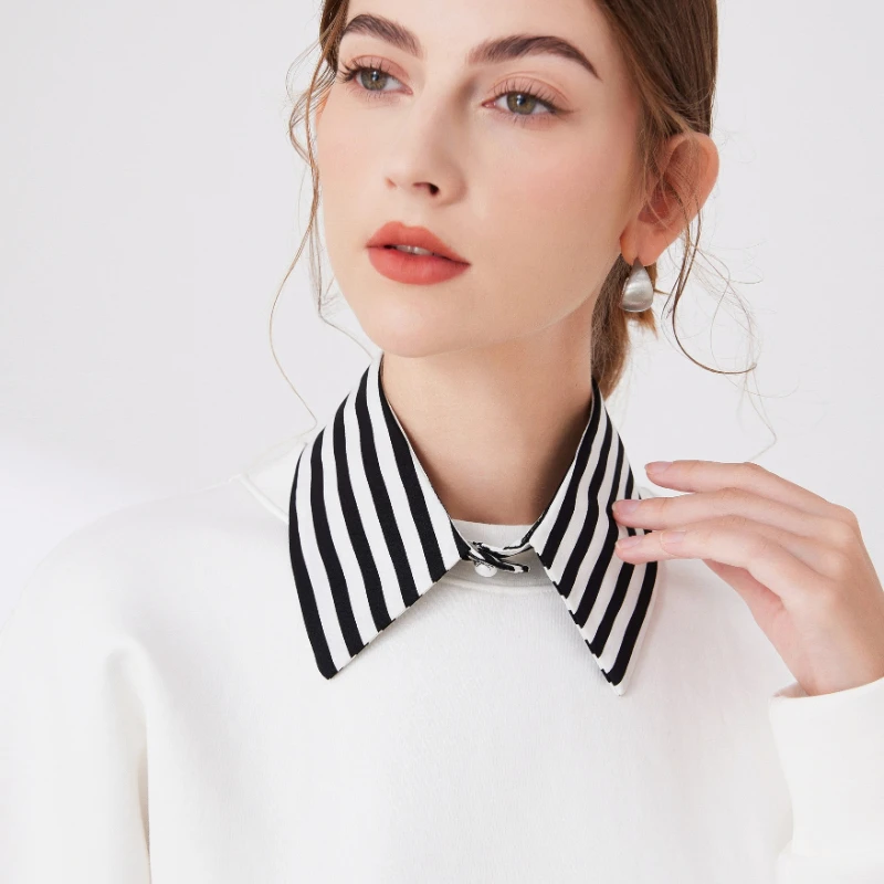 Faux col amovible rayé pour femmes, pour robes, chemisiers et pulls, faux revers