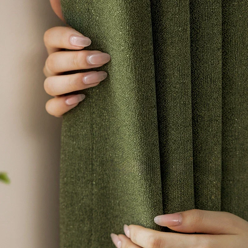 

Literary and Medieval French High-end Olive Green Cashmere Warm and Thickened High Shading Curtains for Living Room and Bedroom