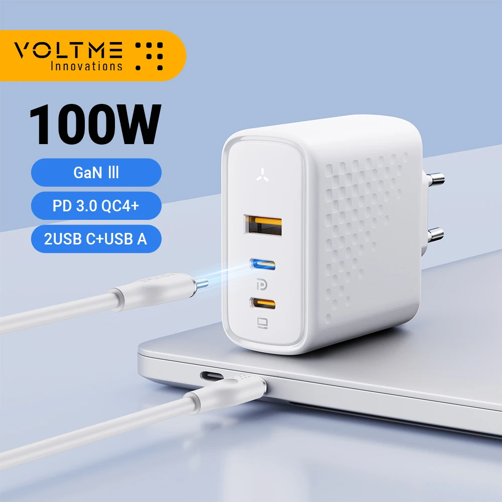 VOLTME GaN III 데스크탑 충전기, 고속 충전 4.0, QC 3.0, PD USB-C, C타입, USB 고속 충전, 맥북, 삼성 아이폰 15, 14, 100W 