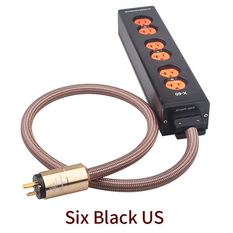 

Aluminum Alloy Red Copper US Wire-in Audio Power Socket Golden Throat 1.5M AU/US Power Cable 2/4/6 (Black/Silver)