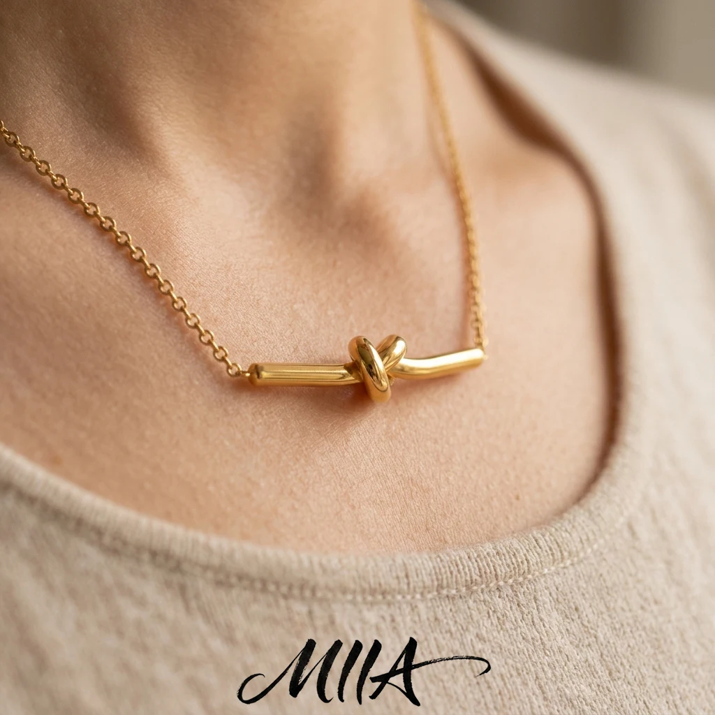 Miia Jewelry Love Knot Necklace 18K Gold Stainless Steel Minimalist Infinity Knot Pendant Necklace For Women Gift