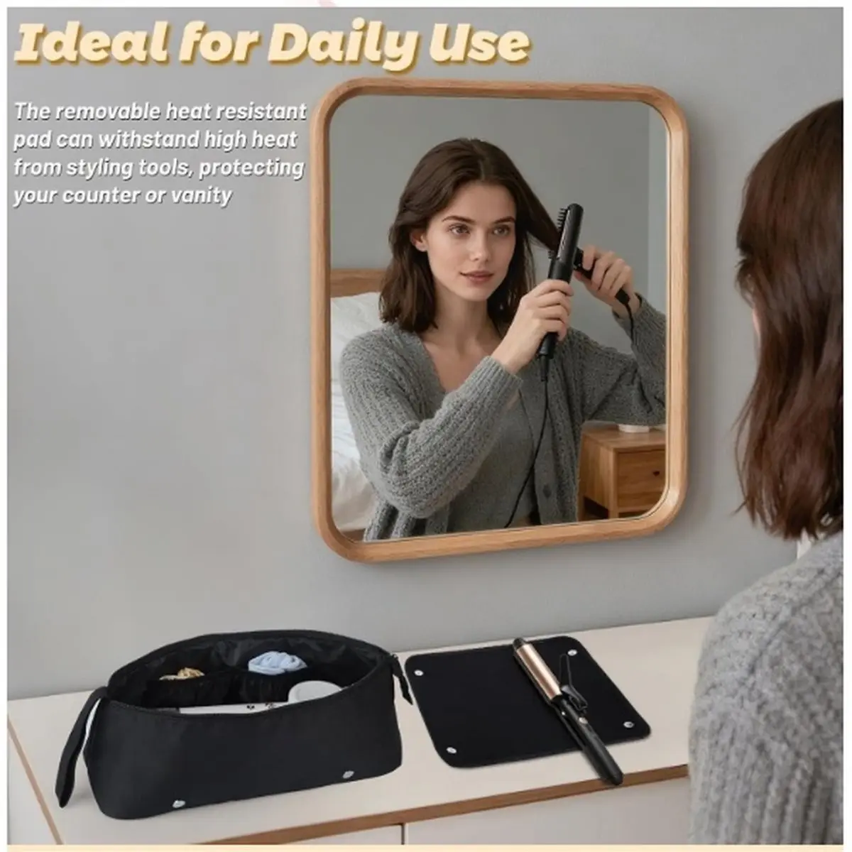 Hair Dryer Storage Bag - High Capacity, Heat-Resistant Mat Design, Dedicated Storage for Curlers Black