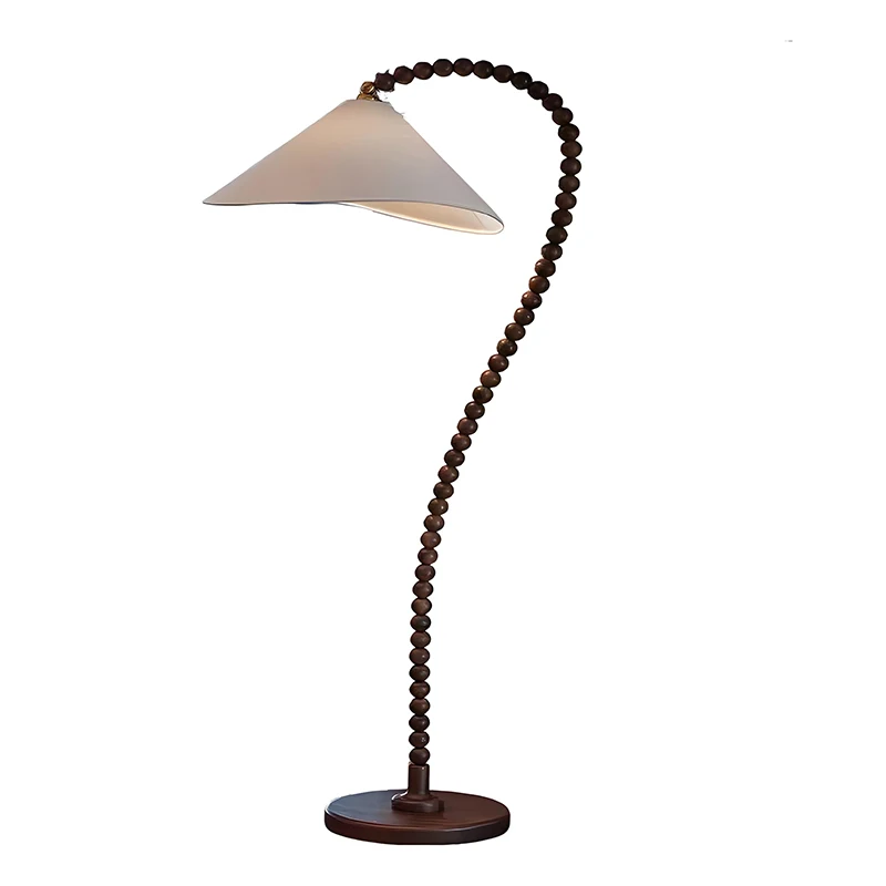 Creative Rubber Wood Fabric LED E27 Table Lamp with Wooden Beads Design Warm White for Dining Standing Light