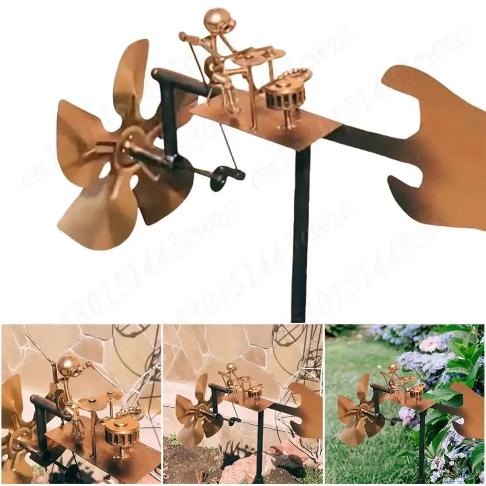 

Creative Rock Drummer Windmill Modern Minimalist Handmade Metal Art Windmill Decoration Home Garden Drummer Windmill Decoration