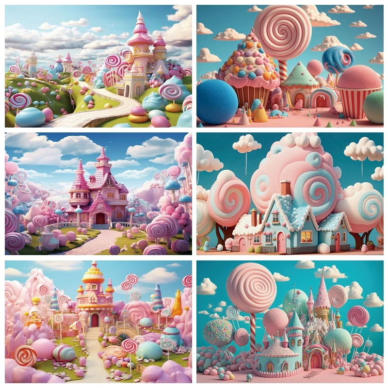 

Sweet Donut Candy Photography Backdrop Candyland Castle Lollipop House Baby Shower Photo Birthday Party Photo Background Props