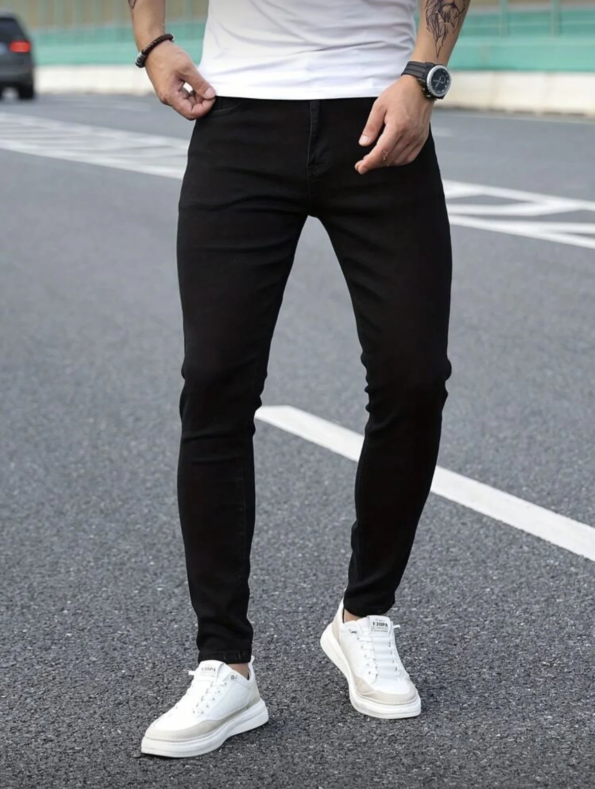 

Мужские повседневные черные джинсы слим-фит из эластичного денима, зауженные к низу, для ежедневной носки