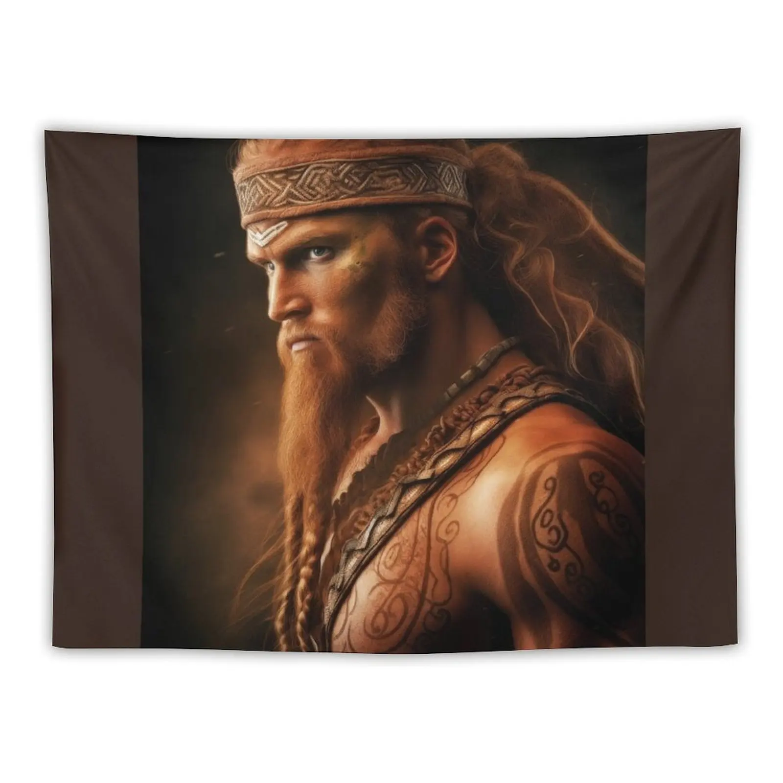 Airbrush of a Celtic Warrior Tapestry Wall Hanging Wall Kawaii Room Decor Funny Tapestry