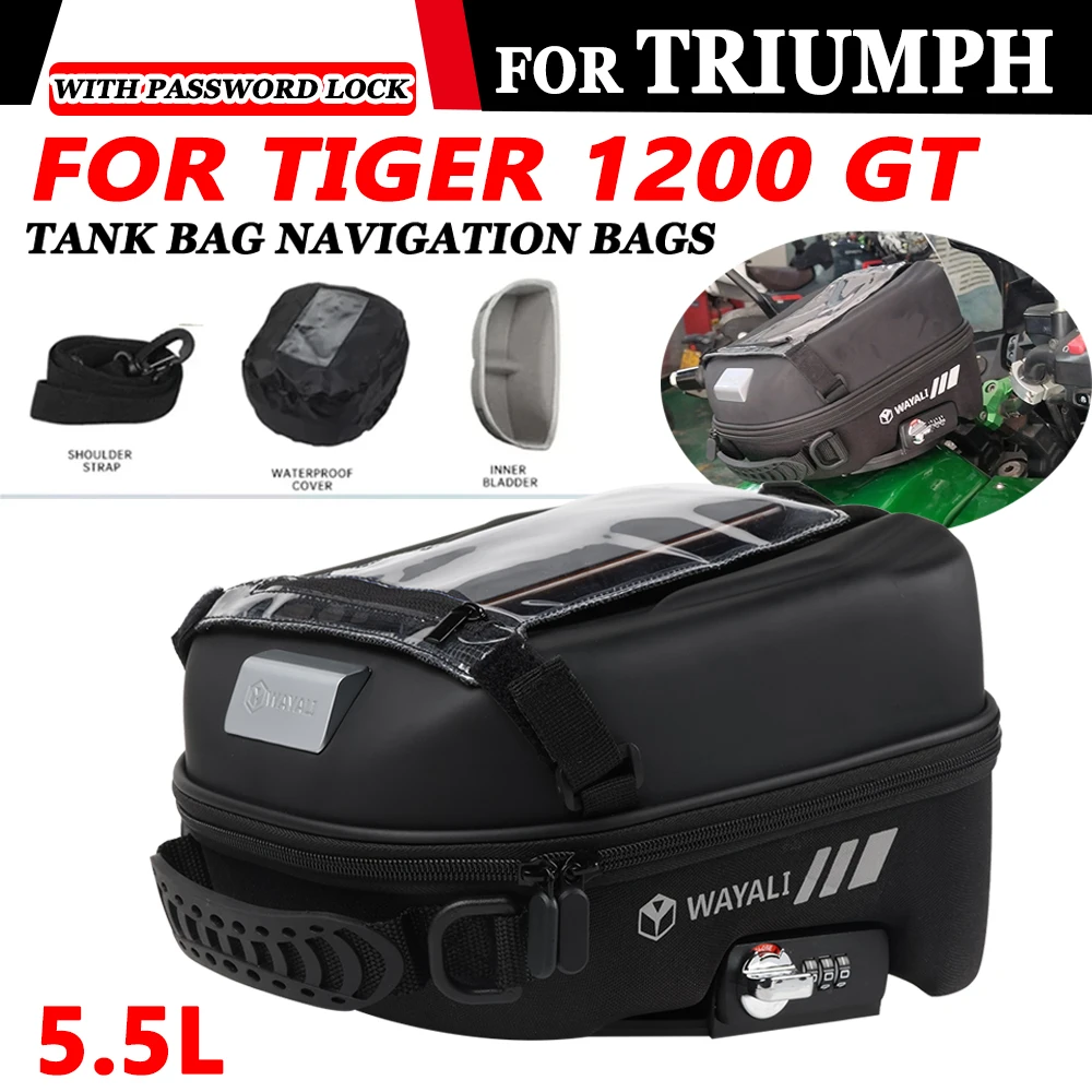 

For Triumph Tiger 1200 GT 1200GT 2022 2023 2024 5.5L Fuel Tank Bag with Tank Adapter Ring Touch Navigation Package Storage Bag