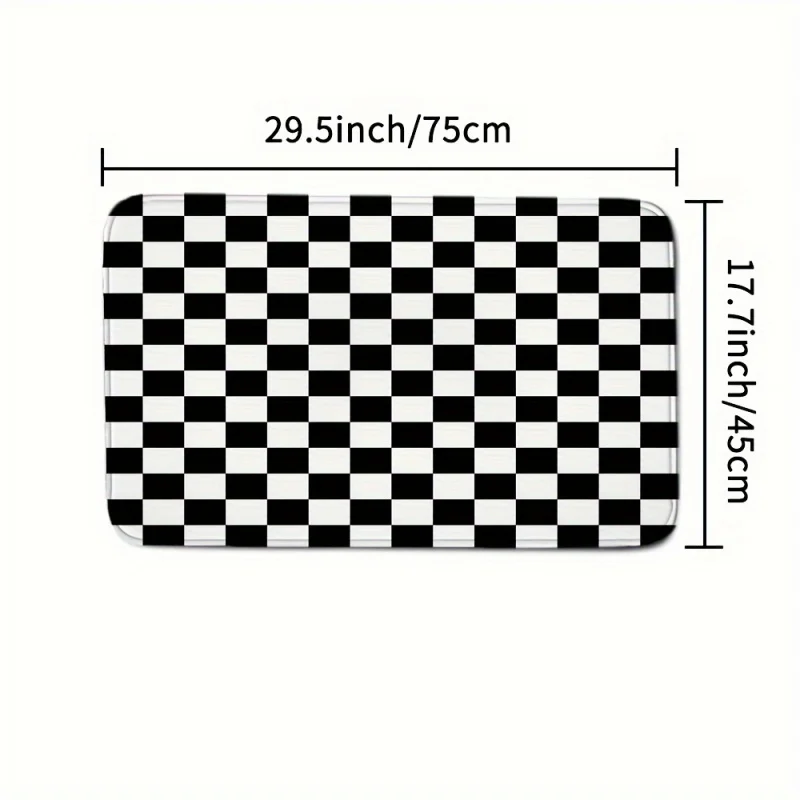 1pc, Black And White Gingham Non-slip Mat Toilet Cover Toilet Rug Floor Mat Set Toilet Absorbent Door Mat