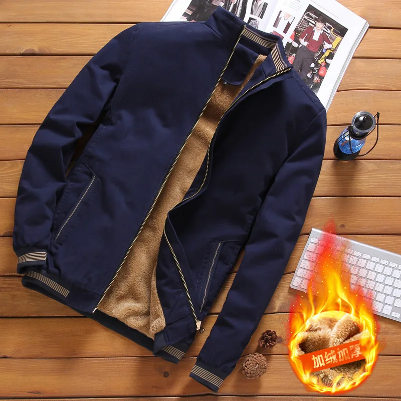 Autumn Winter Fleece Thick Pure Cotton Jacket Men's Loose Warm Casual Outerwear