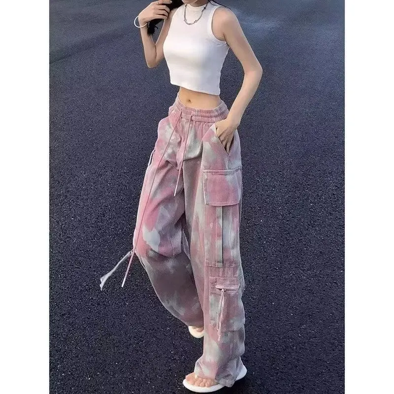 

Y2K Denim Trouser Camouflage Pink Camo Cargo Pants Women Wide Leg Trousers Streetwear Hip Hop Female Loose Casual Safari Style