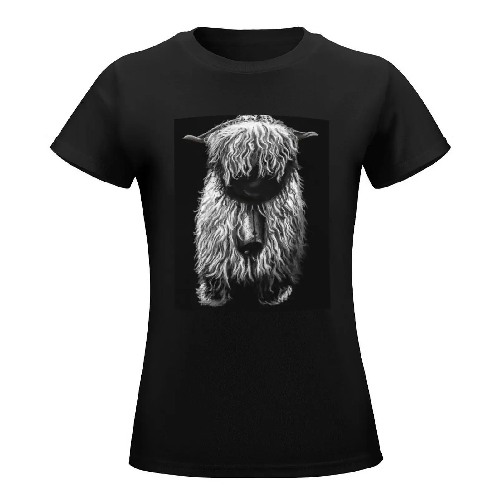 Black And White Swiss Valais Blacknose Sheep, FluffyValais Blacknose Sheep Art, Cute Swiss Sheep Farm Animal Portrait, A T-Shirt