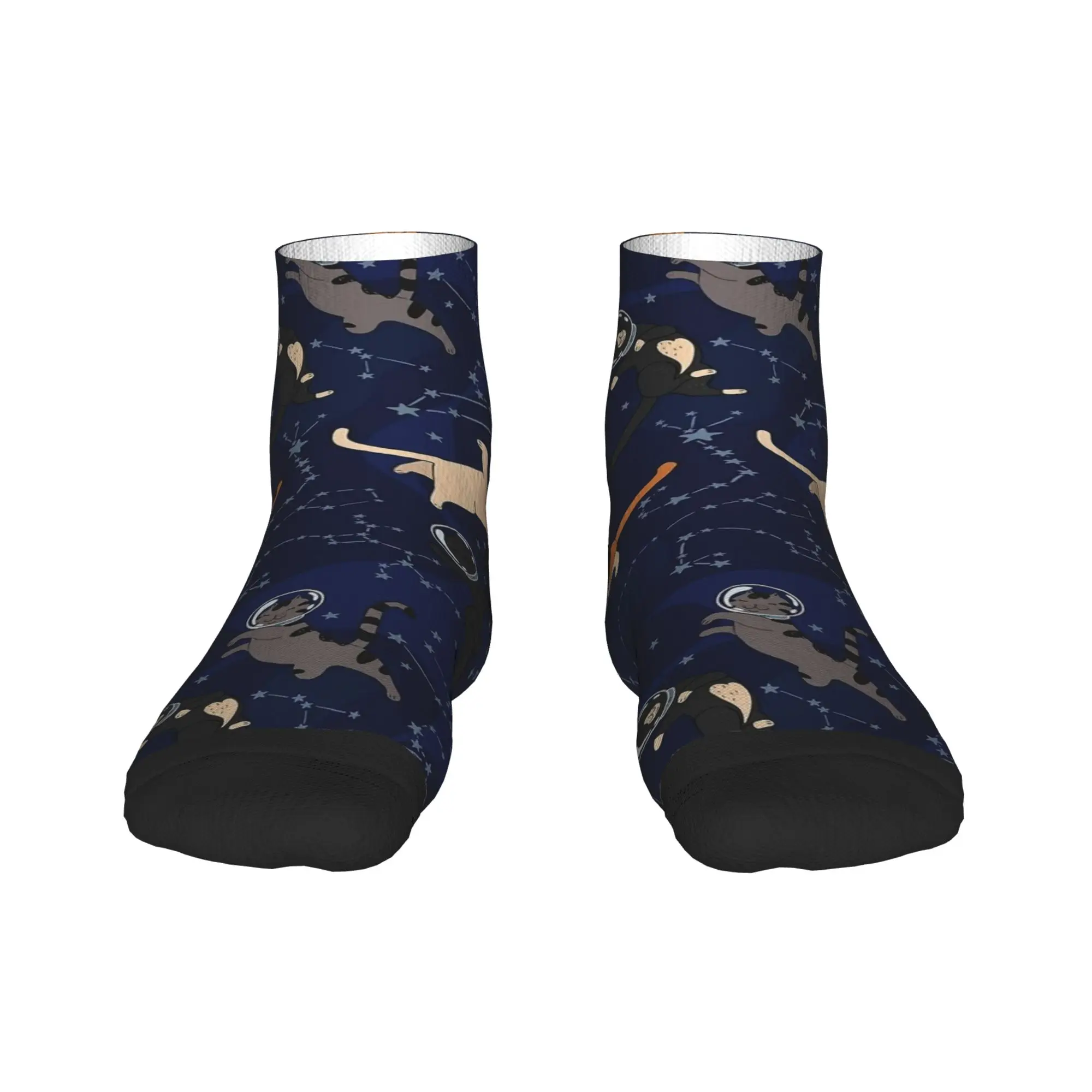 Gatos engraçados espaço meows tornozelo meias mulheres homens conforto macio retro meia verão ao ar livre antiderrapante meias gráficas presente de aniversário