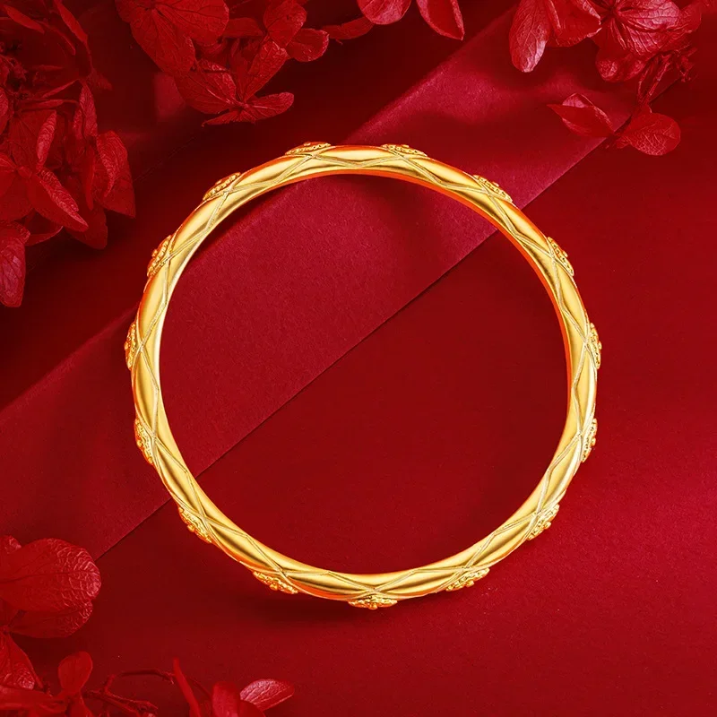 9999 Real Gold 24K Shengshi Huacai Heart Belonging Women's Bracelet, Jinling Plaid Bracelet