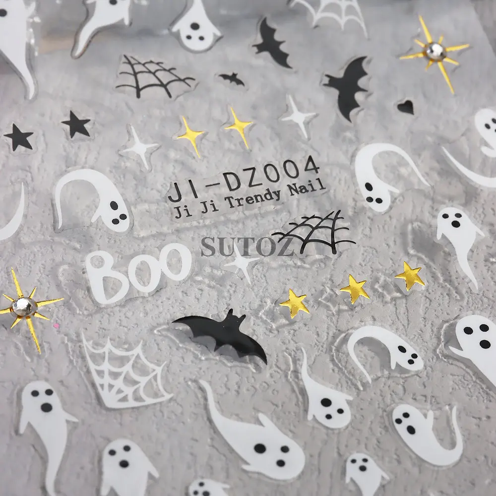 Cute Ghost Nail Stickers, Pumpkin Rhinestones Design, Coração, Spider Web Slider, Encantos Manicure Decalques, Decoração de Halloween, LEBJI-DZ