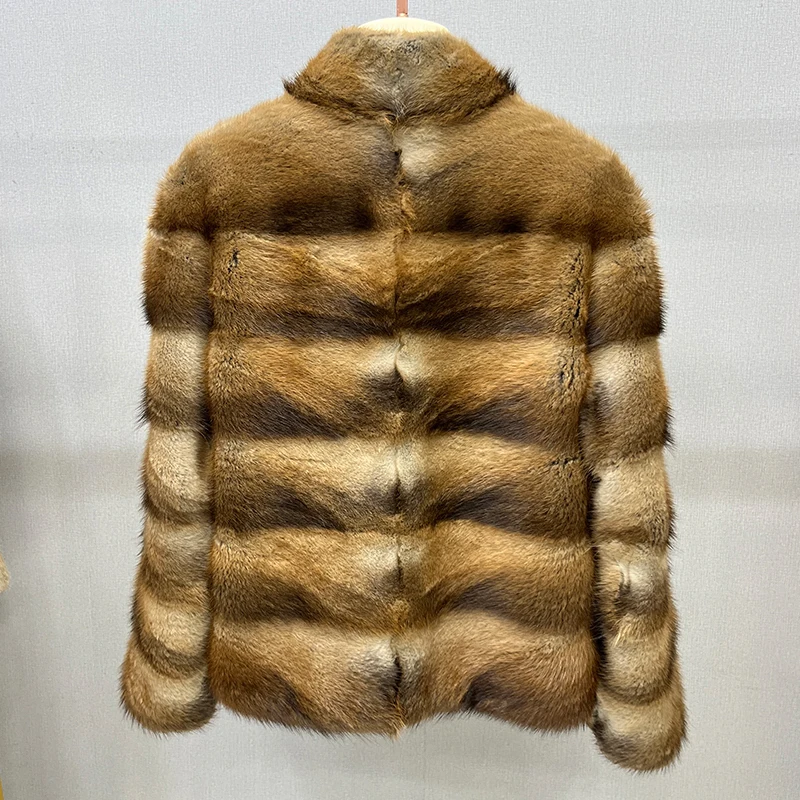 2025 New Winter Real Natural Muskrat Fur Women Coats Stand-up Collar Fur Jackets Thick Warm Luxury Female Outerwear Fur Clothing