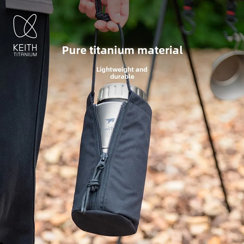 مجموعة تخييم تيتانيوم KEITH - كوب زجاجة تيتانيوم خفيف الوزن وخالي من البلاستيك وموقد خشبي مع حقيبة حمل من القماش #5