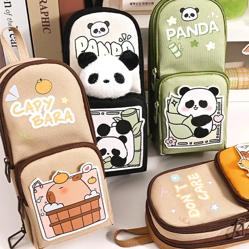 4pcs/lot Creative Capybara Panda Pencil Case Cute Canvas Schoolbag Pencil bag Box Stationery Pen Pouch Office School Supplies