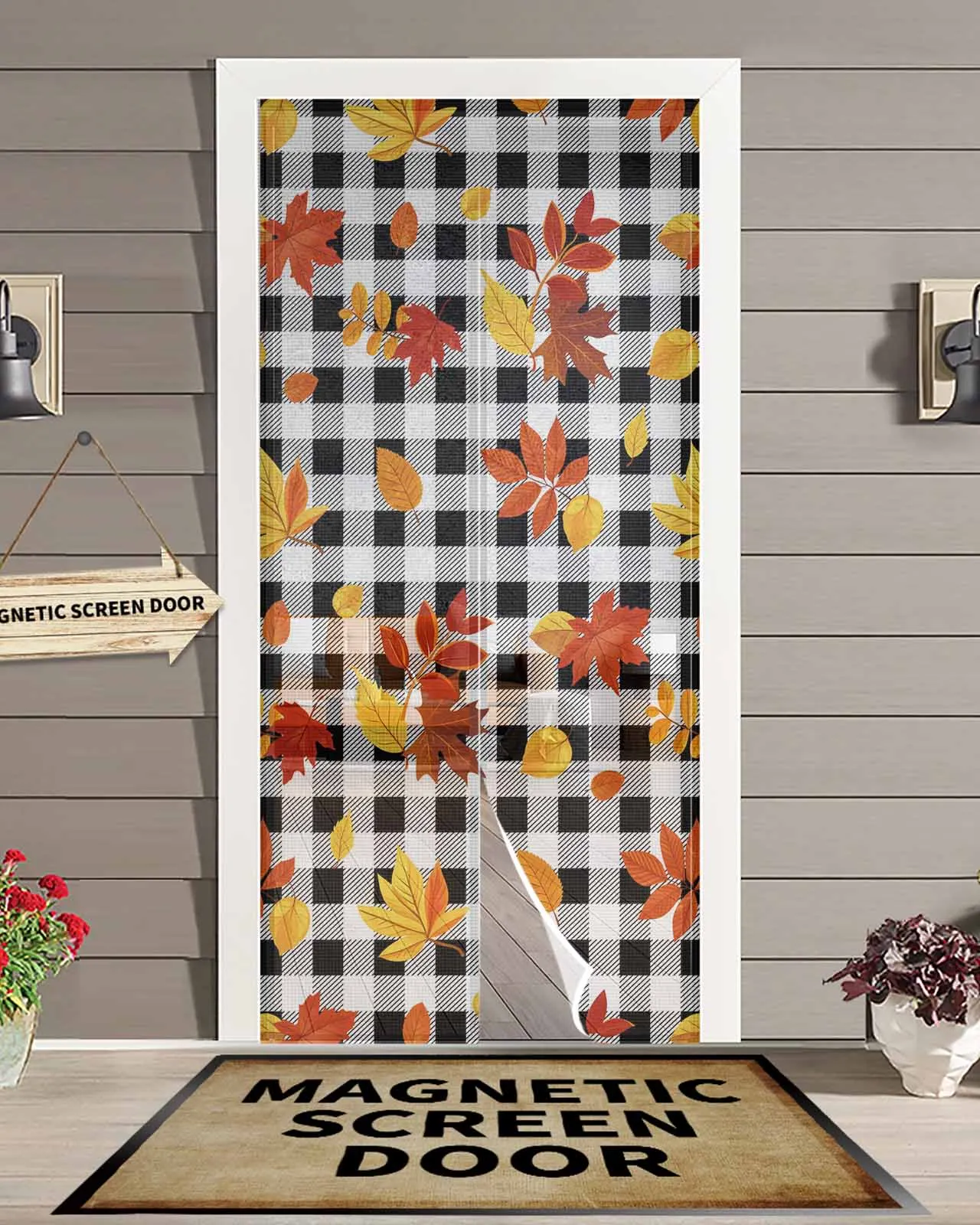 

Autumn Fall Leaves Pliad Magnetic Door Curtain Living Room Bedroom Home Anti-mosquito Screen Door Curtain