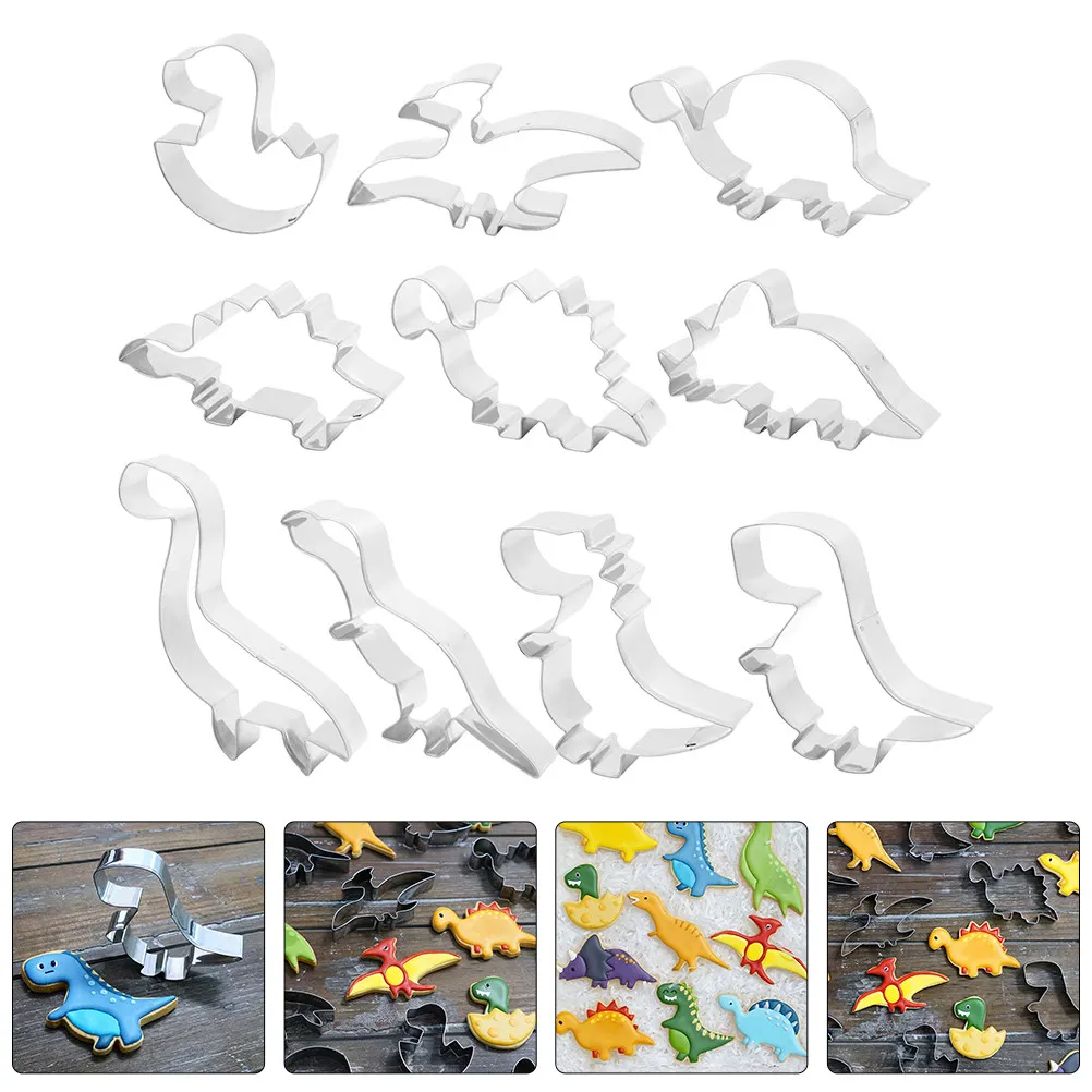 10Pcs Dinosaur Cookie Cutters Stainless Steel Creative Shaped Baking Mold for DIY Cakes Cookies Chocolate Baking Tool