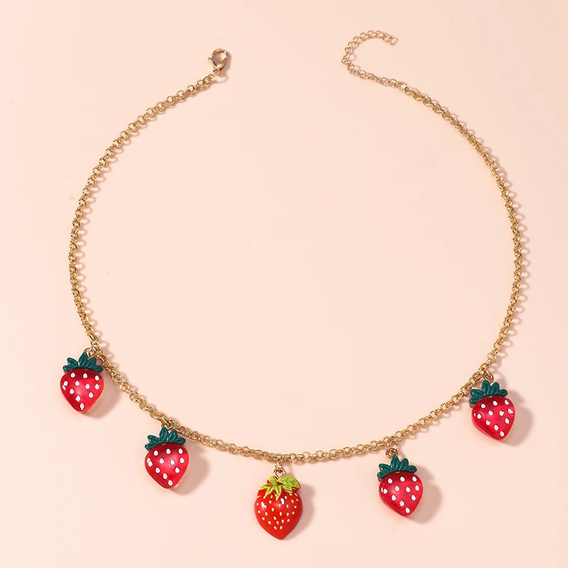 Mode Erdbeere Anhänger Halskette für Frauen Einfache Kette Obst Halskette Mädchen Party Urlaub Schmuck Geschenke – Detail 6
