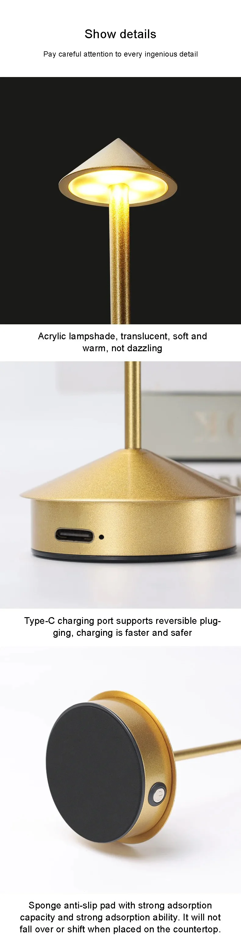 GGbingo Type-C Rechargeable Table Lamp Creative Touch Led Light Coffee Room Decor Table Lamp Lampada Decorative Desk Lamp