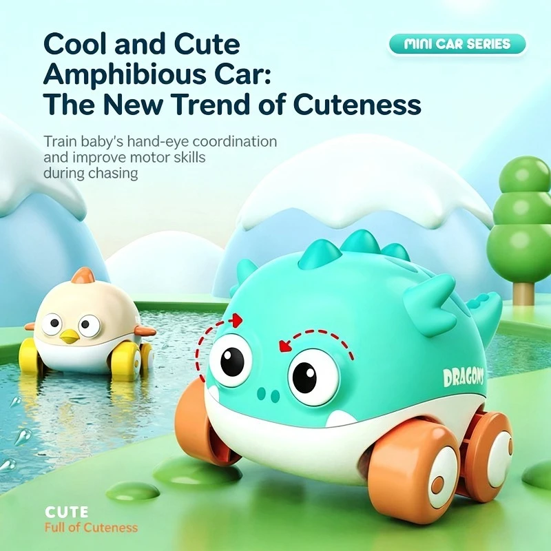 Baby Power Car Amphibious Multi Gameplay Cute Dinosaur Clockwork Car Baby Water Play Toy Exercise Hand Eye Coordination Ability