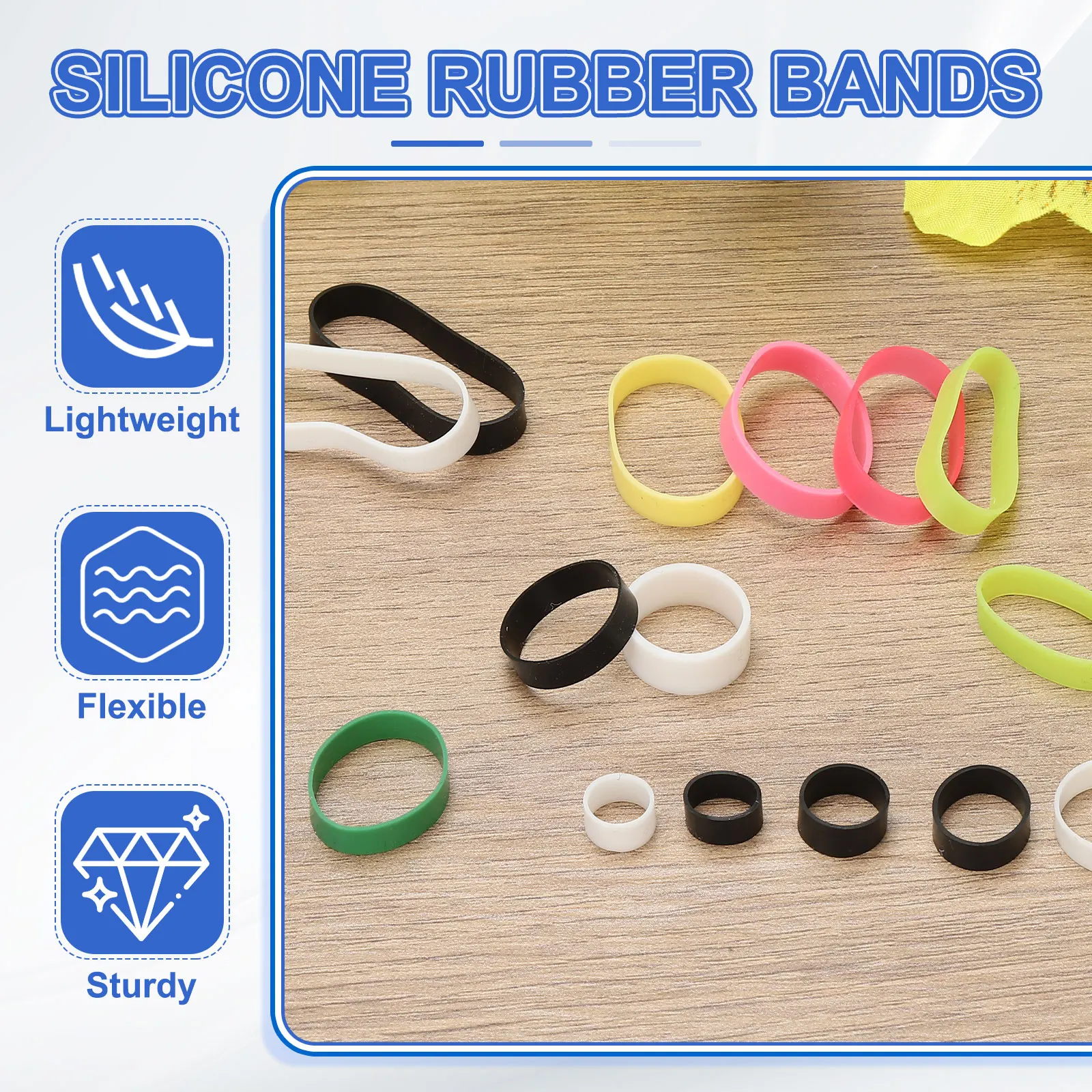 80 Stück Silikon-Gummibänder, Kabelbinder, 0,4–0,9 Zoll, flaches elastisches Gummiband für Bürobedarf, Zuhause, Kabelwicklung, weiß/schwarz – Detail 4