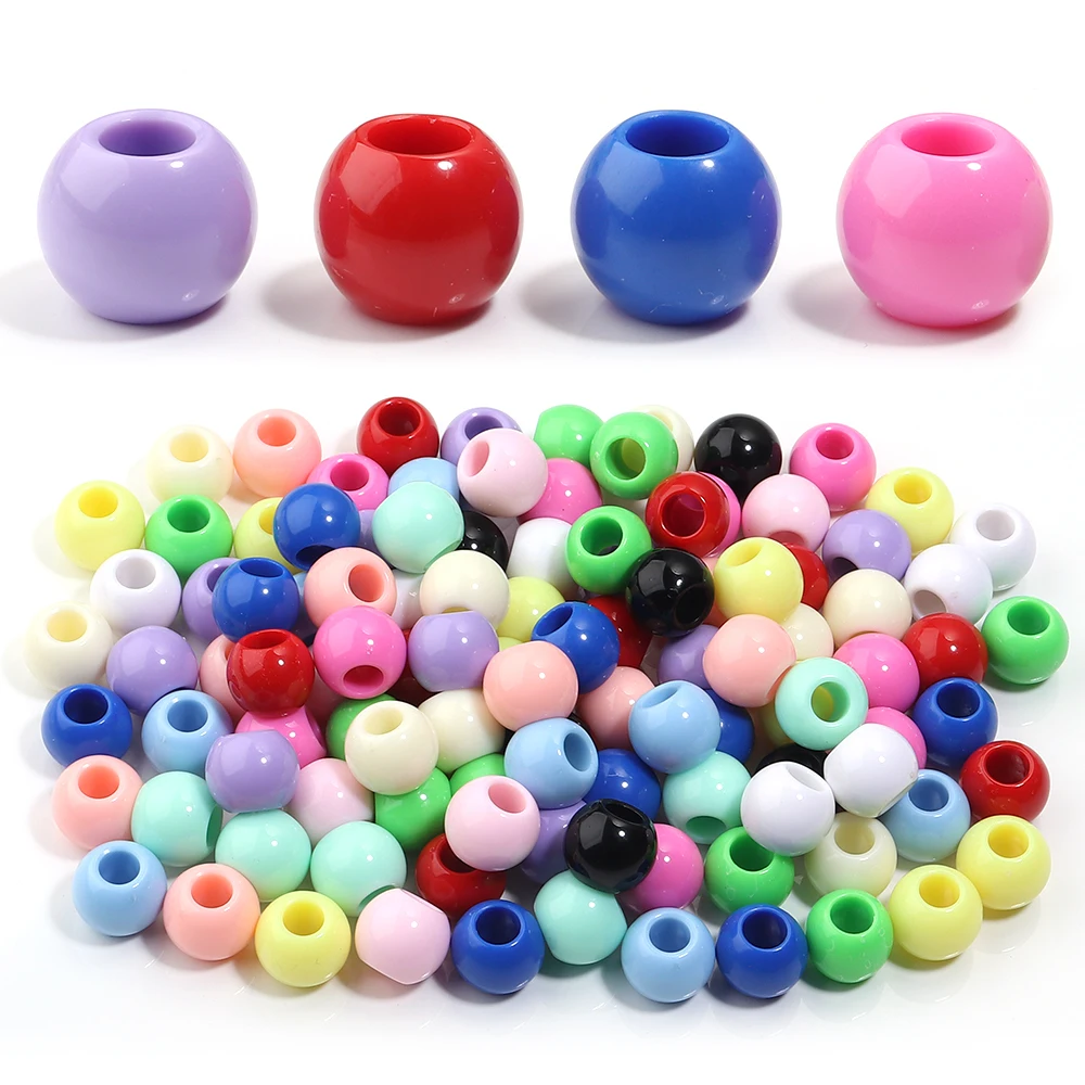 50 teile/los Acryl Große Loch Perlen Einfarbig Runde Lose Spacer Perlen Für Schmuck Machen DIY Charme Armband Halskette Zubehör