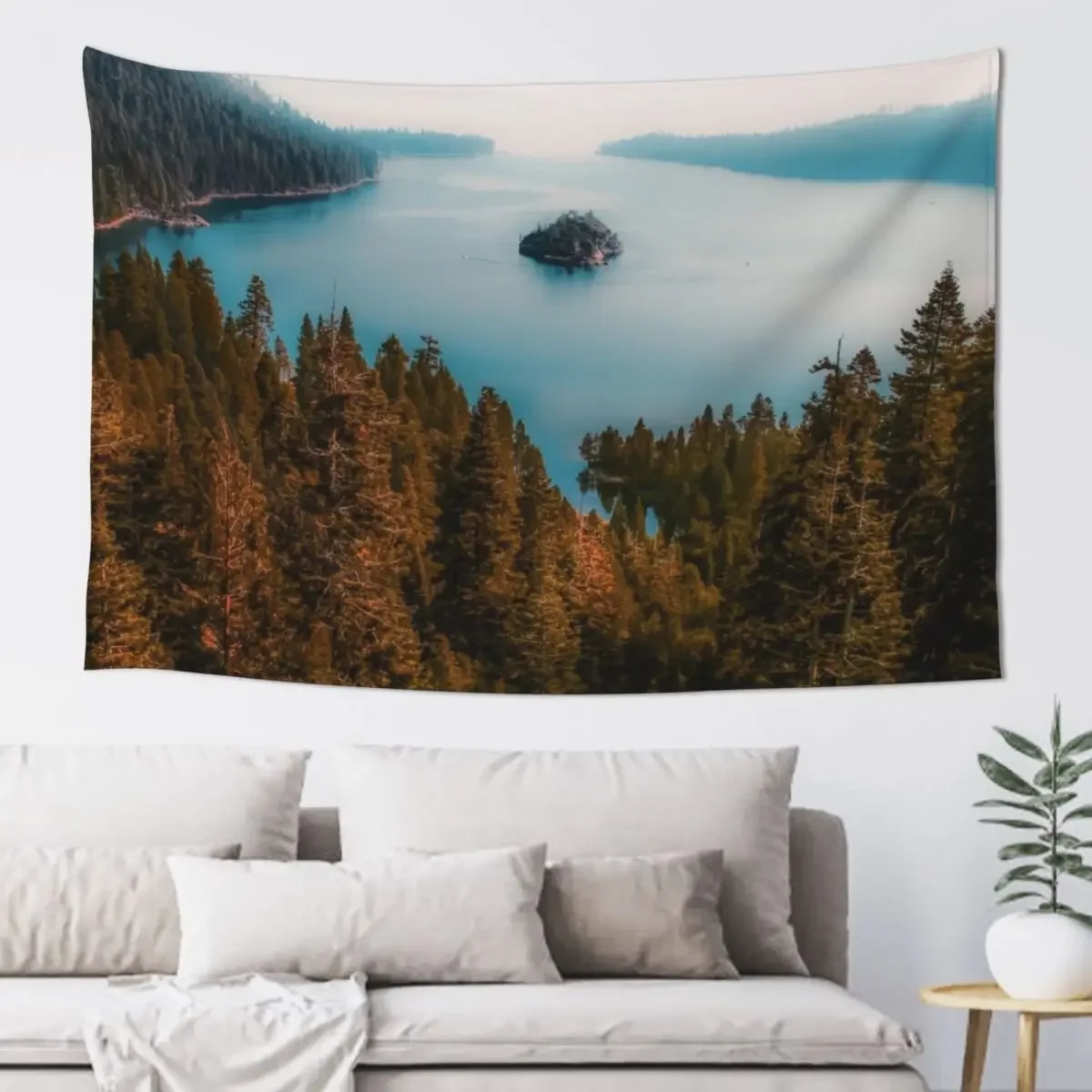 Beautiful island view at Emerald Bay Lake Tahoe California USA Tapestry Wallpaper Decorations For Your Bedroom Tapestry