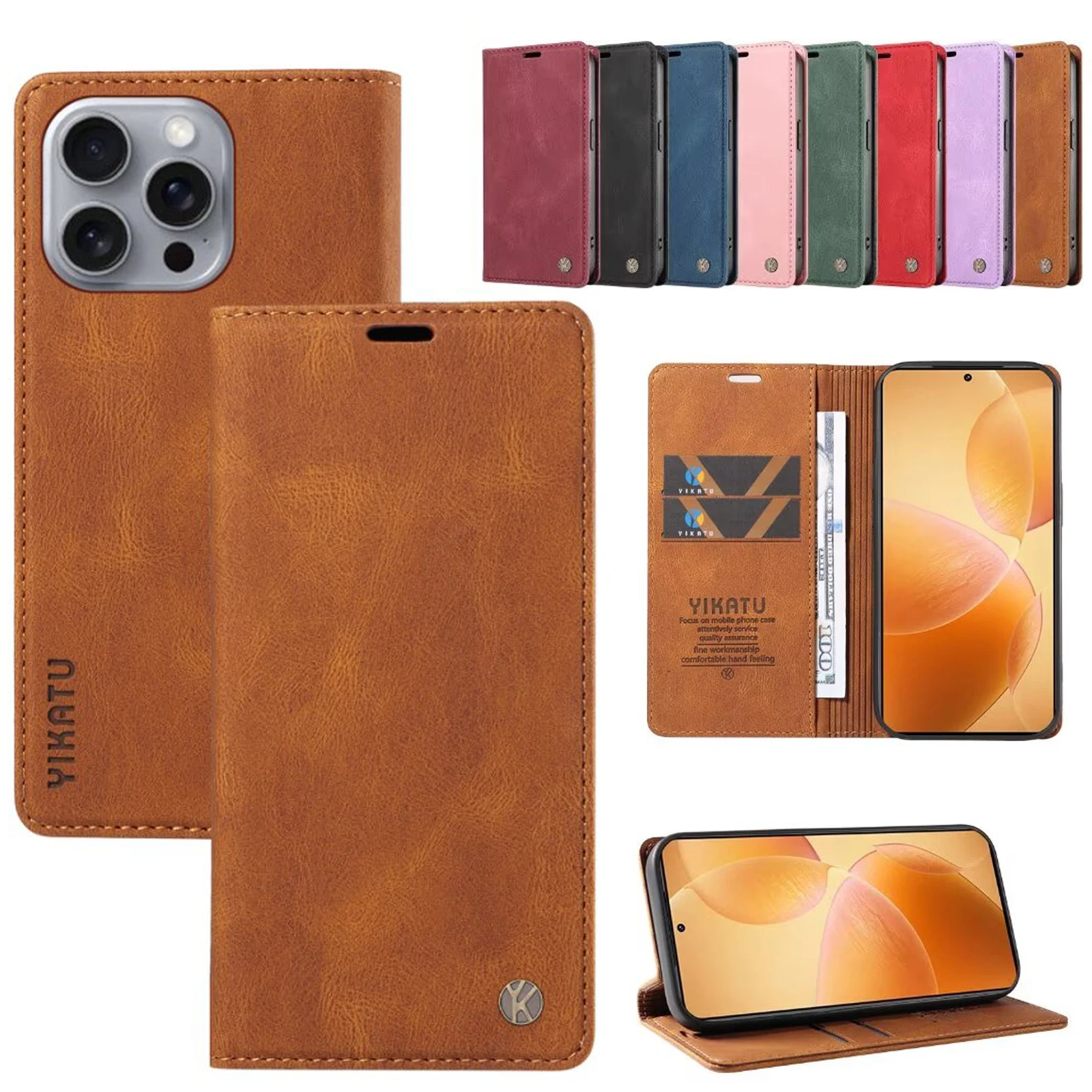 Magnetische Flip-Lederhülle mit Kartenfach und Ständer für iPhone 16E 16 15 Pro Max 14 Plus 13 Mini 12 11 X XR XS SE 8 7 6