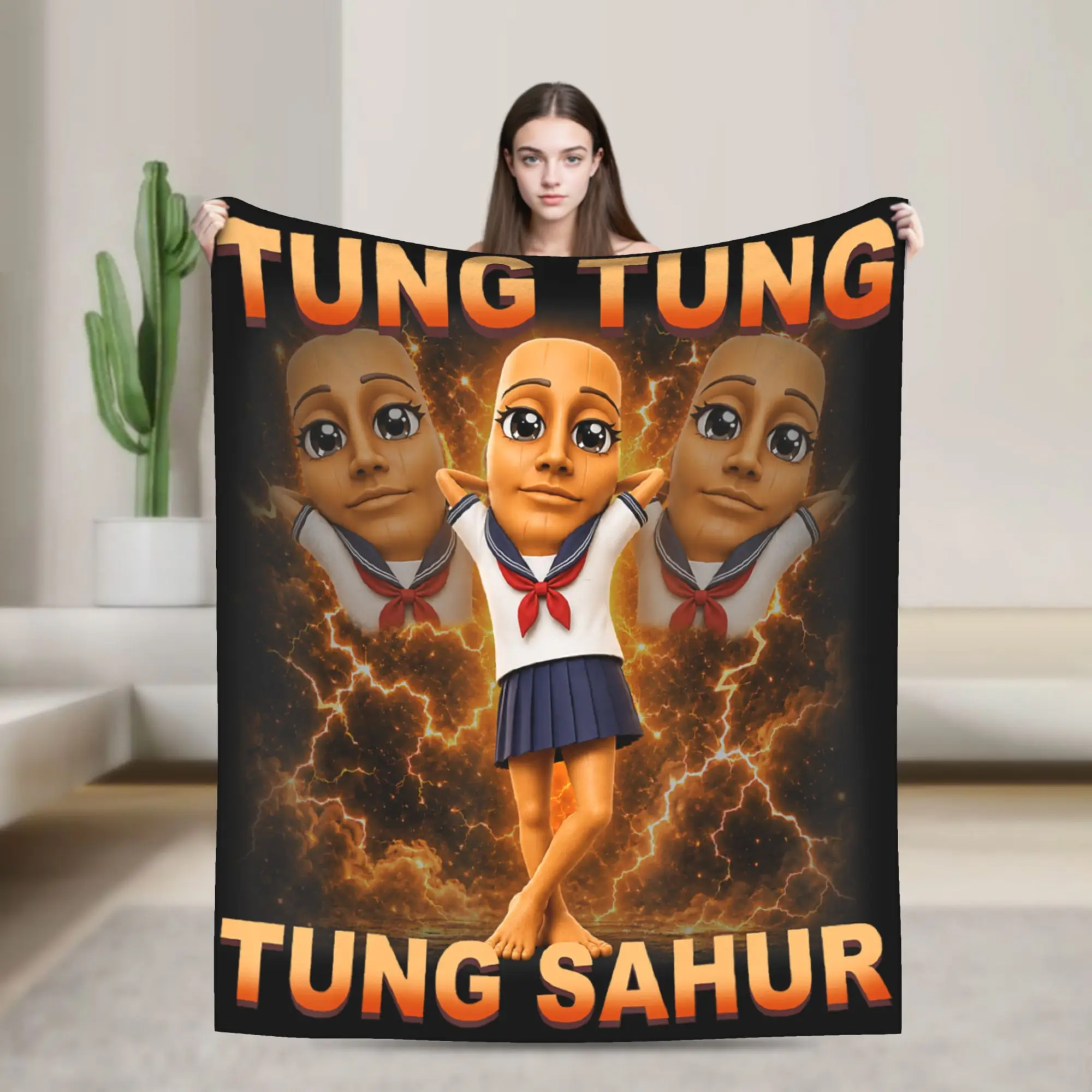 Tung Tung Tung Sahur Chan is Calling Dance Meme Blanket Adults  Flannel Throw Blanket For Outdoor Super Soft Quality Bedspread