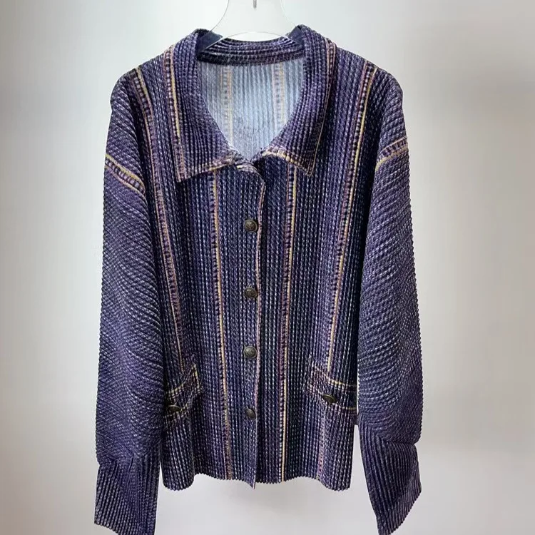 Miyake Pleated Jacket 2025 Autumn and Winter New Style Fashionable Loose Pleated Single Breasted Long Sleeved Pleated Cardigan