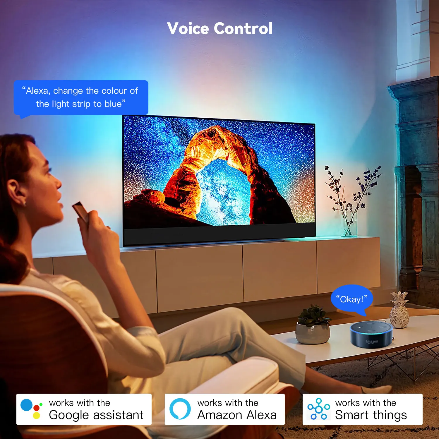 TV-LED-Hintergrundbeleuchtungs-Kit für 55-65-Zoll-Fernseher, WLAN-TV-LED-Licht leisten mit HDMI-Sync-Box, kompatibel mit Alexa & Google Assistant