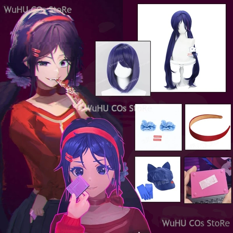 Game MiSide Crazy Mita Cosplay Wig Prop Cosplay Wig RolePlay Purple Hair Hat Gloves Women Primary Yandere Outfit Halloween