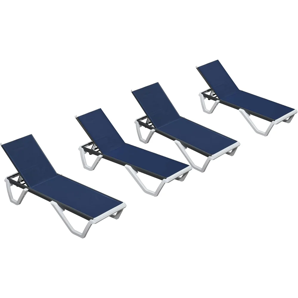 

Patio Chaise Lounge Set of 4 Plastic Pool Outdoor Lounge Chair with Aluminum Frame Stackable Patio Tanning Chairs
