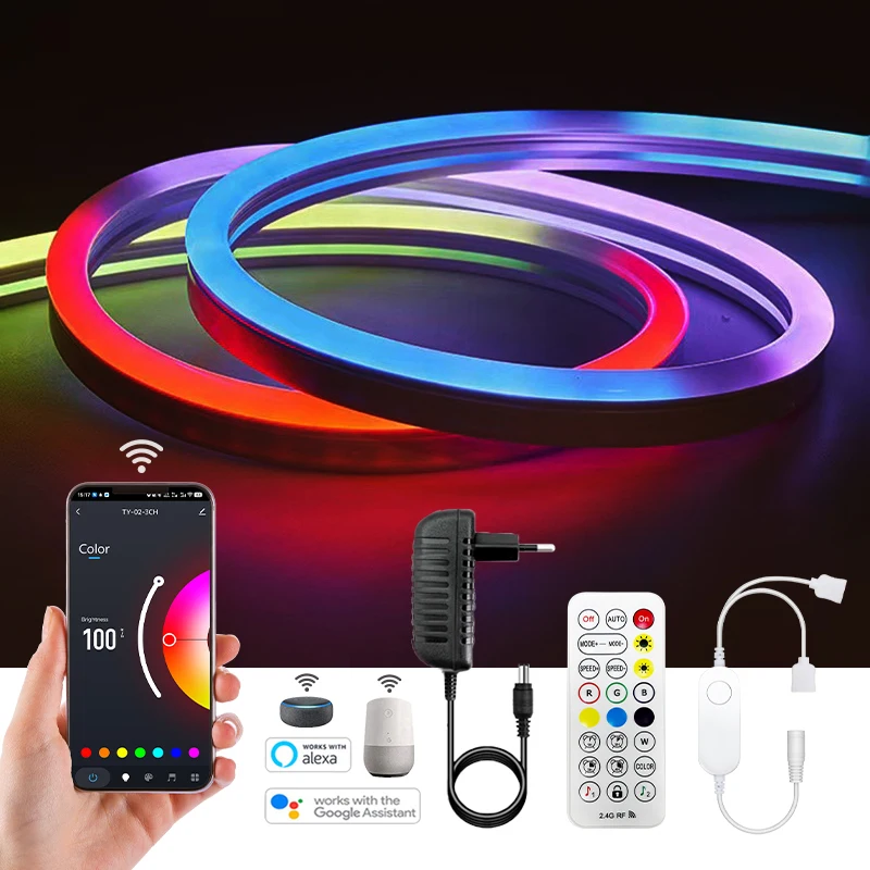 Neon LED Strip light RGBIC Tuya WiFi 24V Dimmable 5M 10M LED Lamp Flexible Tape IP67 Waterproof Music Control Decor Home Light