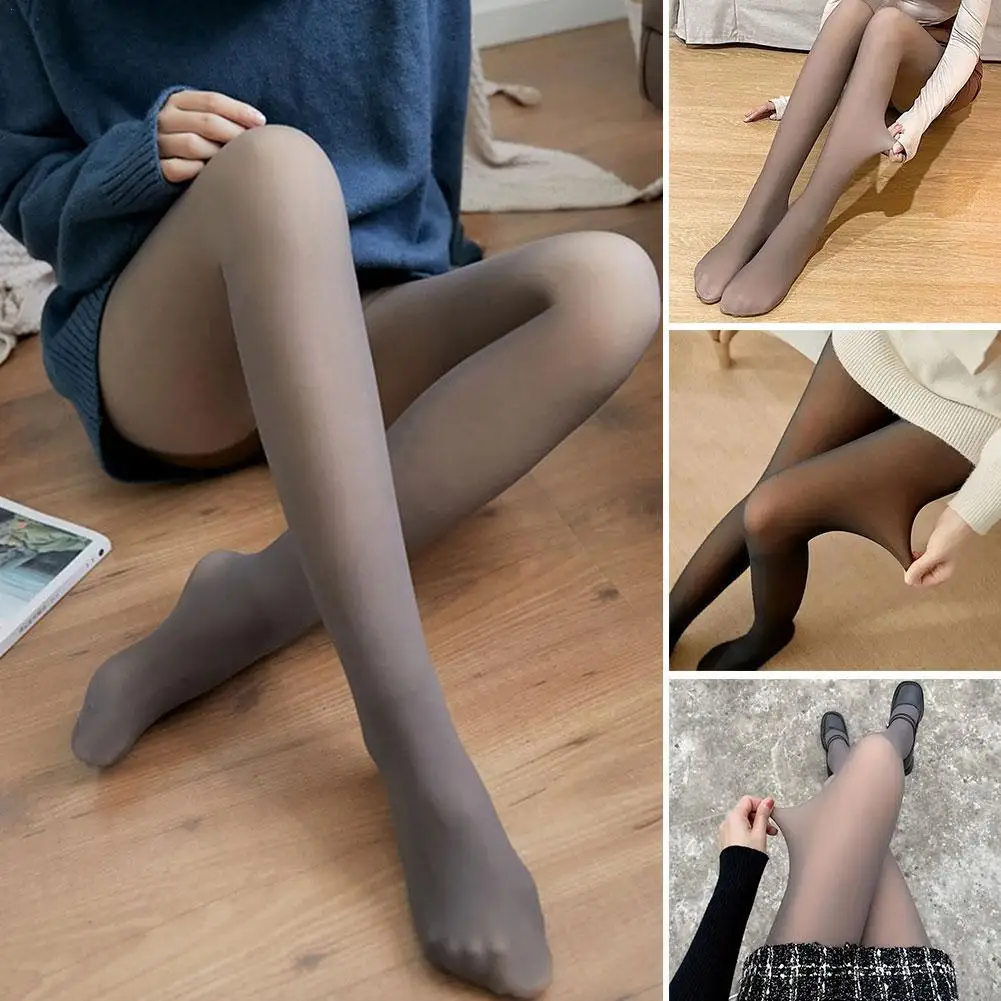 

Winter Warm Black Stockings Fake Tights Semi-transparent Thermal Pants Slim High Waist Elastic Plus Size Tights Women Pantyhose