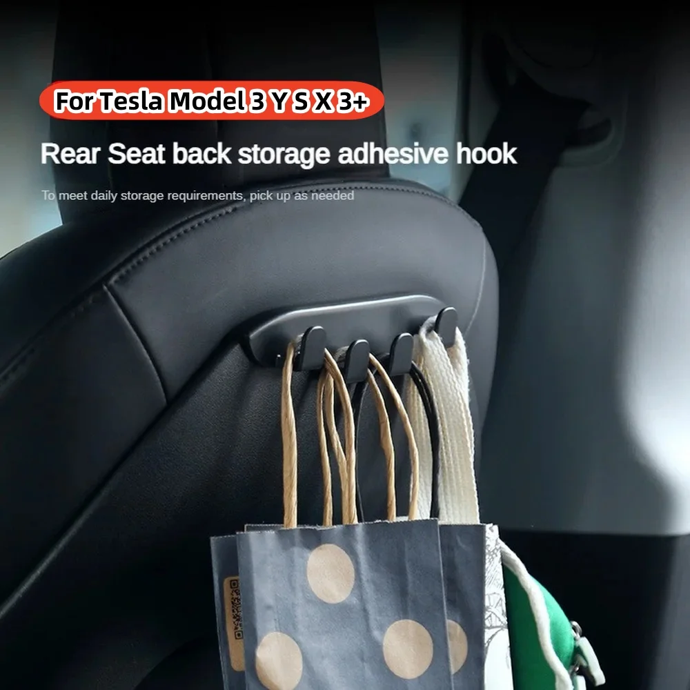 Car Rear Seat Phone Holder for Tesla Model3/Y/S/X Back Seater Headrest Bracket Hanger with 4 Hooks Bag Organizer Car Accessories