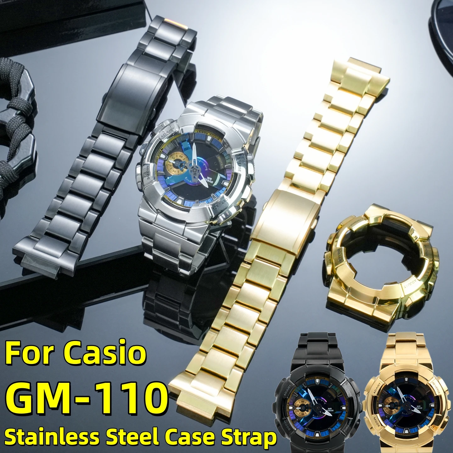 

GM-110 Mod Kit Stainless Steel Case Band for Casio G-Shock GM110 Watch Strap Cover Replacement Parts Silver Black Gold